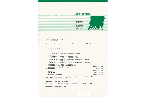One of Bechtle’s first invoices