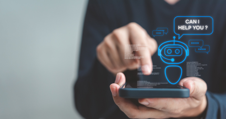 KI-Konzept eines Mannes, der den Bildschirm eines Smartphones berührt.