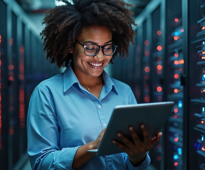 Woman looking at notebook