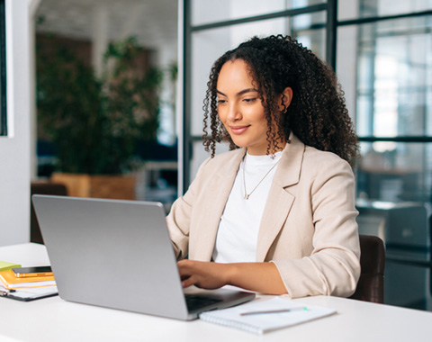 Woman working in office banner