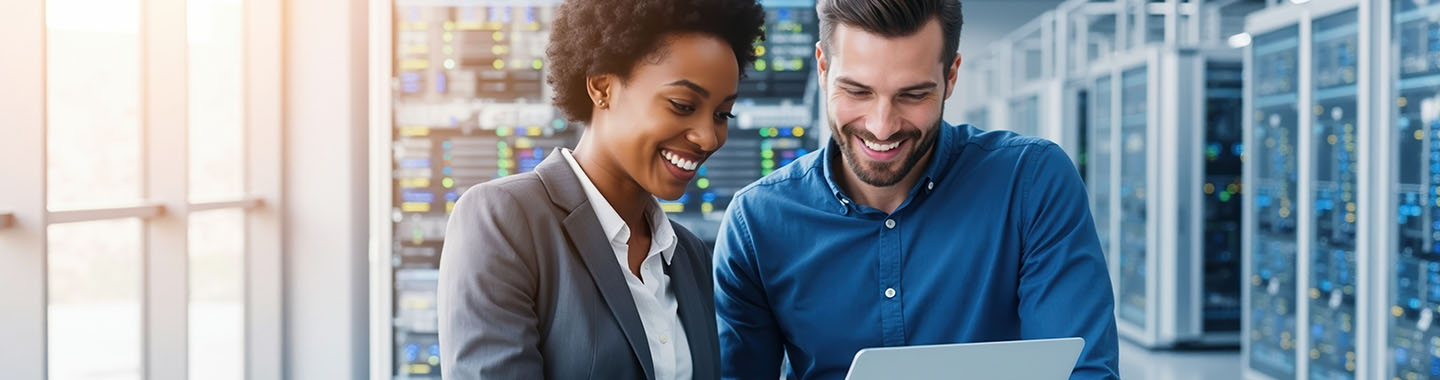 Woman and Man looking at a notebook