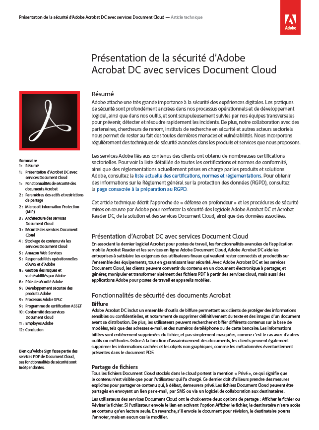 La sécurité dans Adobe DC