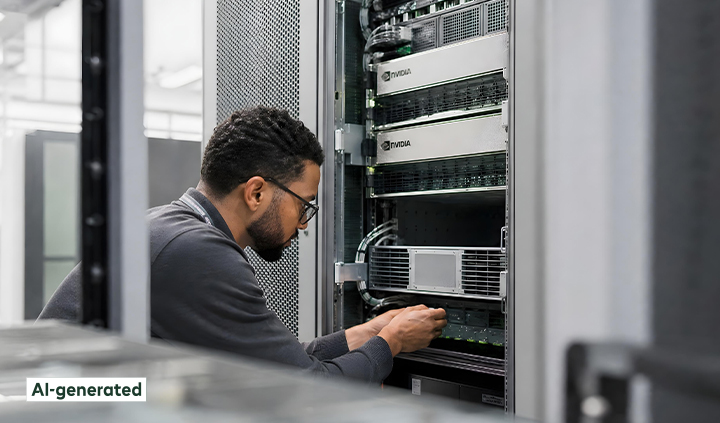 A man is repairing a server