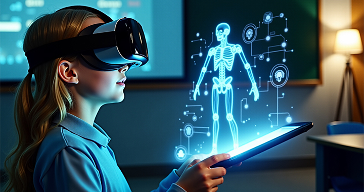 Ein kleines Mädchen lernt mit AR-Brille